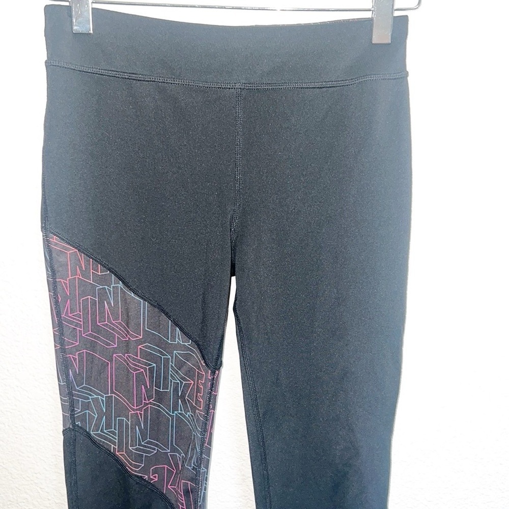 Nike Black Colorful Letter Girls Dri-Fit Tight Fit Colorblock Spell Out Leggings - Picture 2 of 11